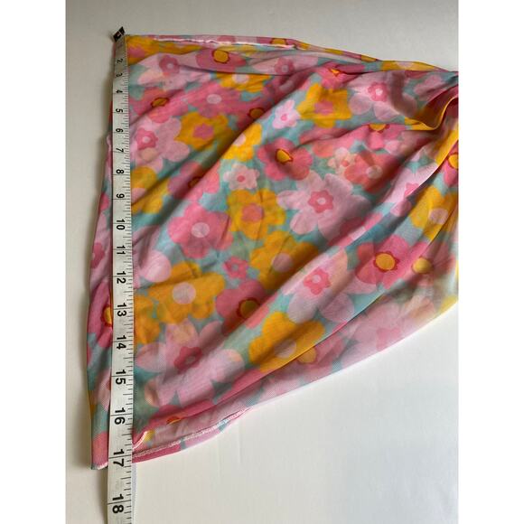 Women’s Pink Floral Mesh Tie at Waist Sarong Swim Cover Size Small - Picture 2 of 4